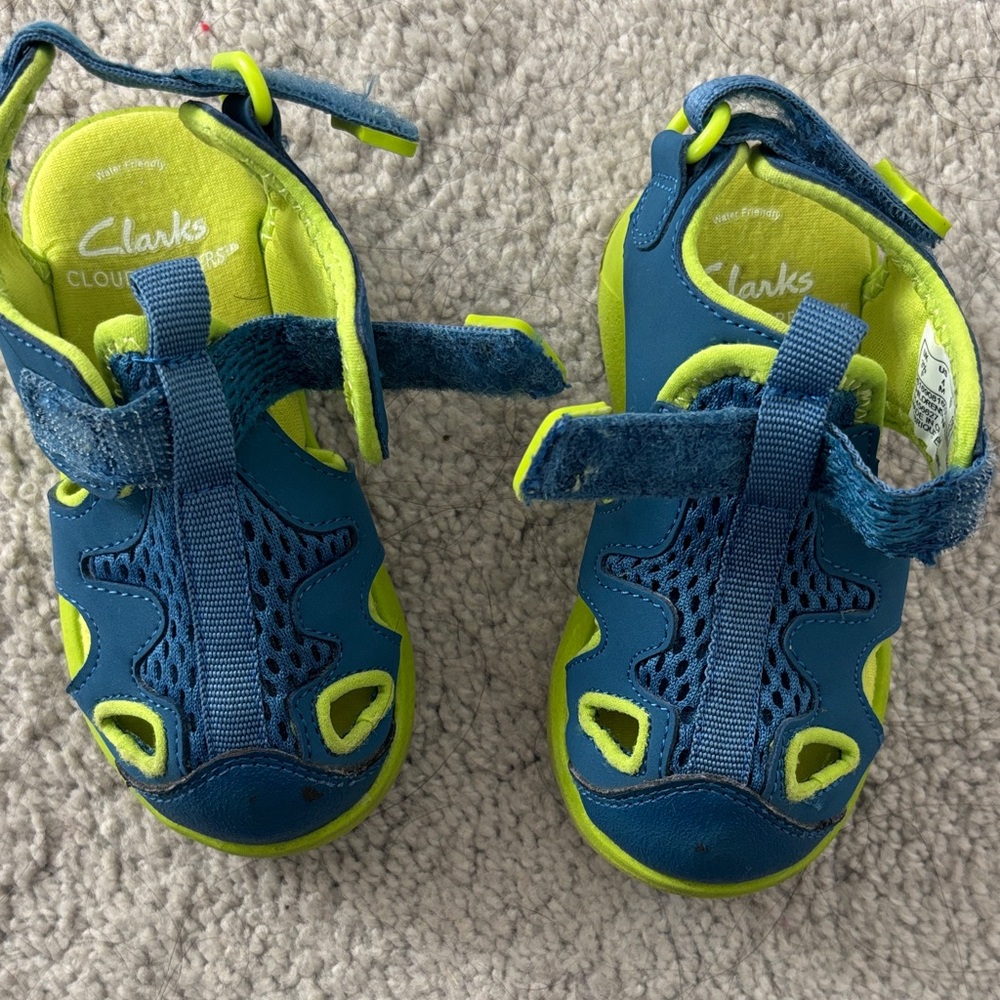 Clarks Ezera toddler sandals Navy and Lime Sandals